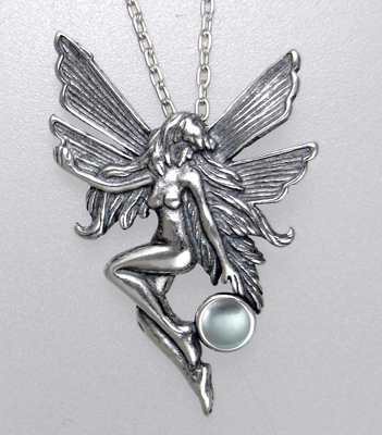 Sterling Silver Fairy Pendant Necklace With Blue Topaz